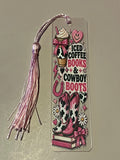 Iced coffee books and cowboy boots bookmark