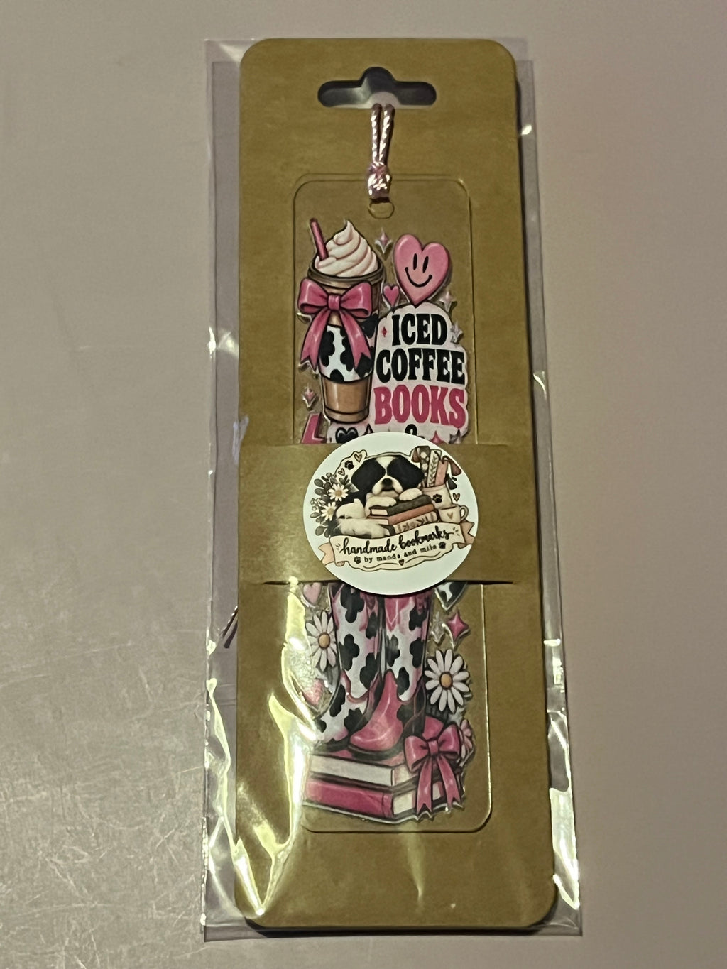 Iced coffee books and cowboy boots bookmark