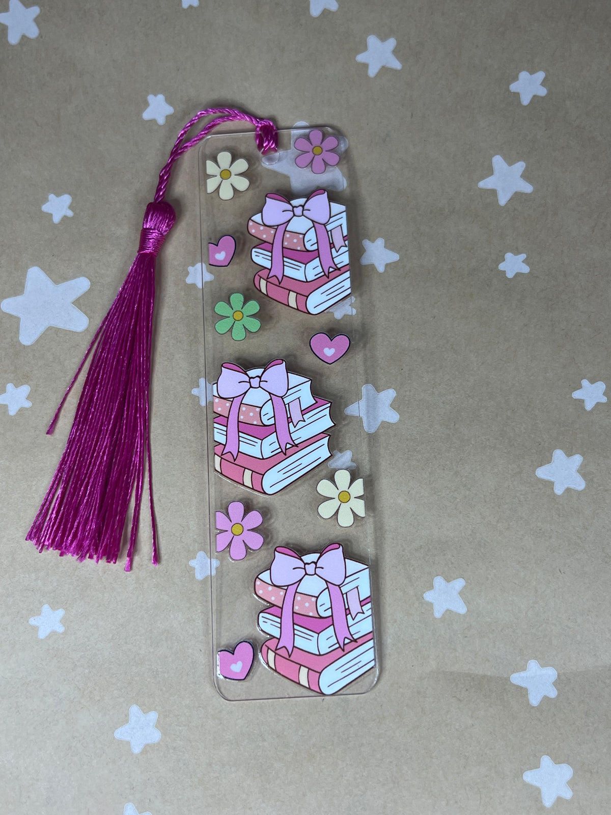 Pink stack of books bookmark