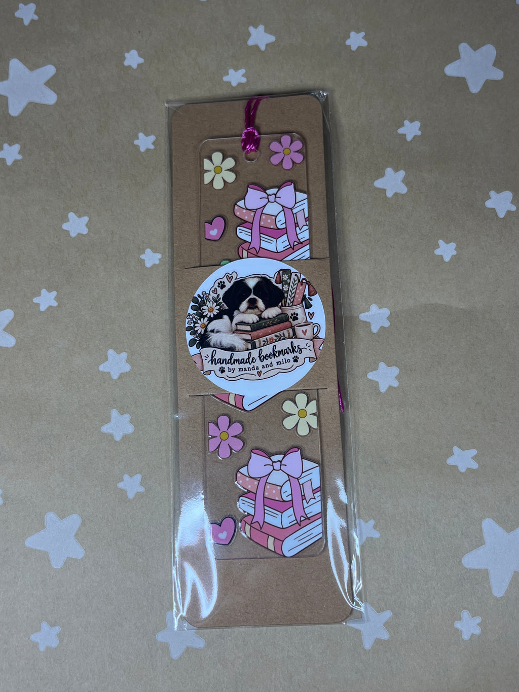 Pink stack of books bookmark